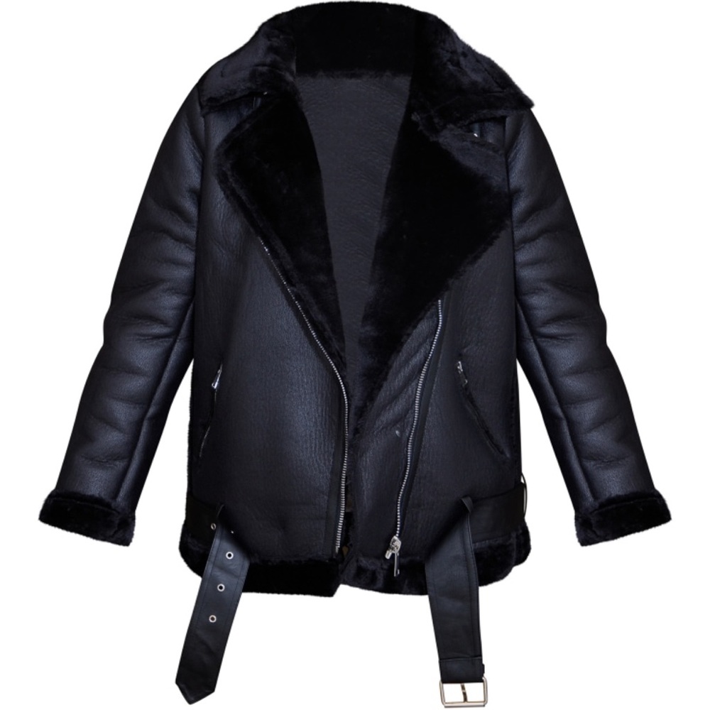 Leather Sherpa lined oversized jacket